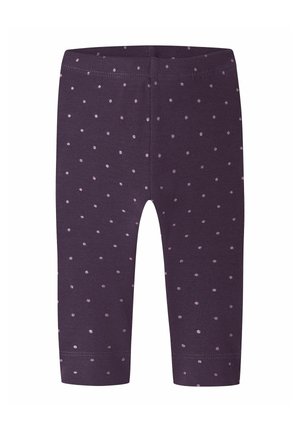 Leggings violets pour tout-petit avec de petits pois rose clair répartis de manière uniforme sur le tissu.