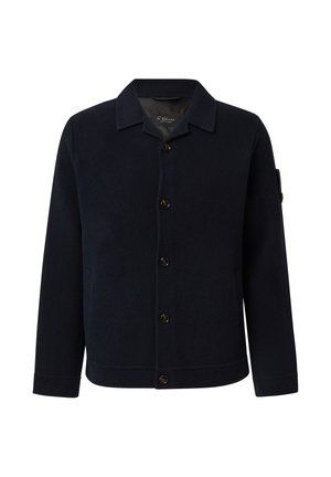 Marineblauer Jacke aus Wollmischung mit Kragen, Knopfverschluss und zwei Seitentaschen. Mit einem Abzeichen auf dem linken Ärmel.