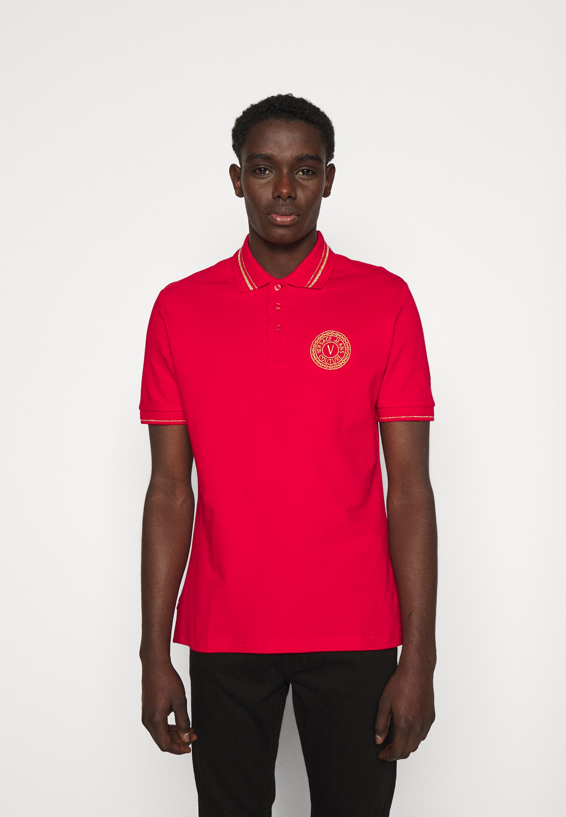 red versace shirt