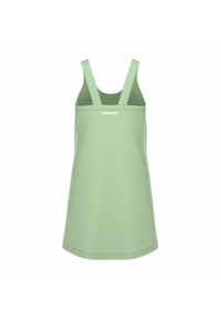 Vestido deportivo sin mangas de color verde claro con tirantes anchos y el logo blanco "HEAD" centrado cerca de la parte superior frontal.