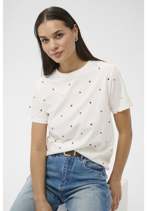Kaffe CORDELIA - T-shirt print - chalk w/red hearts