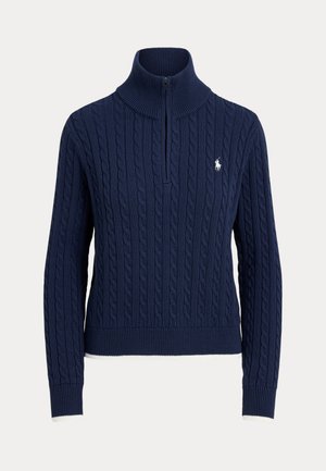 Polo Ralph Lauren, CABLE-KNIT PANELED HALF-ZIP SWEATER - Πουλόβερ - refined navy/white splash