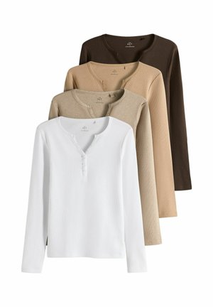 THE SET, 4 PACK LONG SLEEVE BUTTON HENLEY T-SHIRTS - Long sleeved top - brown neutral oat marl white