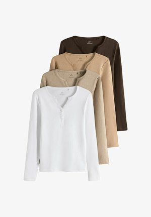 THE SET, 4 PACK LONG SLEEVE BUTTON HENLEY T-SHIRTS - Long sleeved top - brown neutral oat marl white