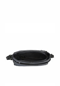 Borsa in tessuto grigio con chiusura a zip, dotata di un ampio interno, superficie liscia e tracolla regolabile per indossarla a tracolla.