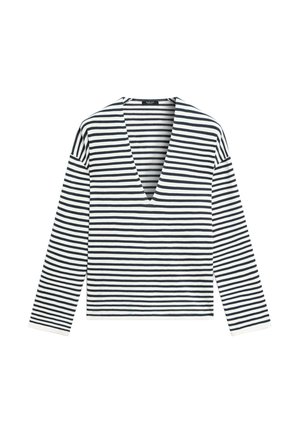 Massimo Dutti, STRIPED V-NECK KNIT SWEATER - Pullover - white