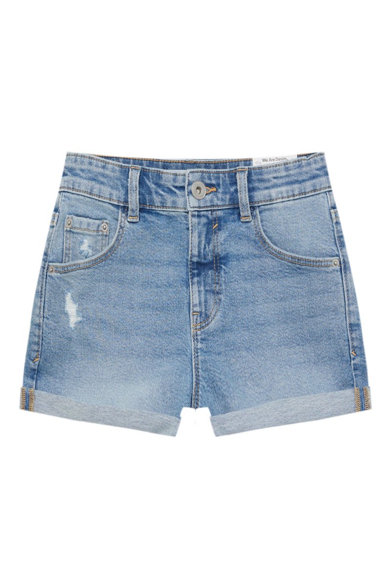 PULL&BEAR WITH TURNUP HEMS Denim shorts light blue denim/light
