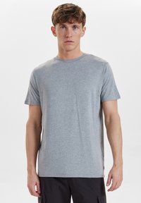 Gray short-sleeve t-shirt made of soft material, featuring a standard crew neckline and a relaxed fit, with no visible patterns or logos.
