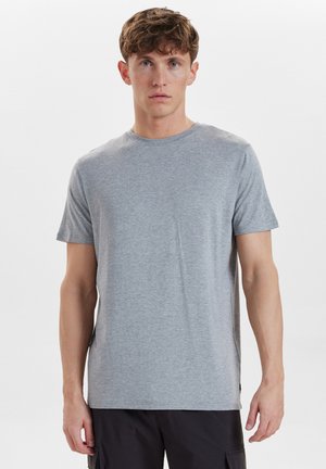 Gray short-sleeve t-shirt made of soft material, featuring a standard crew neckline and a relaxed fit, with no visible patterns or logos.