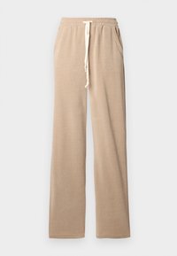 Pantaloni de lounge bej, dintr-o țesătură texturată, cu talie elastică și șnur ajustabil; au două buzunare laterale.