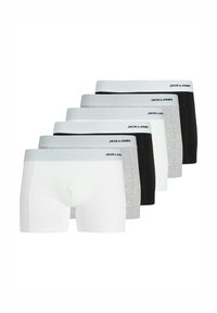 Sechser-Pack Boxershorts in Weiß, Grau und Schwarz, mit einem weichen, elastischen Bund und dem "JACK & JONES"-Logo. Aus einem glatten Baumwollmix gefertigt.