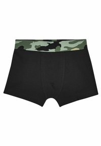 Fekete boxer alsónadrág zöld álcázó mintás rugalmas derékpánttal. Könnyű anyag, sima felülettel és testhezálló dizájnnal.