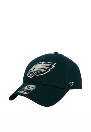 Dunkelgrüne verstellbare Baseballkappe mit einem weißen und grauen Adler-Logo auf der Vorderseite und '47' auf der Seite gestickt.