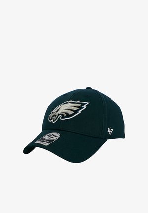 Dunkelgrüne verstellbare Baseballkappe mit einem weißen und grauen Adler-Logo auf der Vorderseite und '47' auf der Seite gestickt.