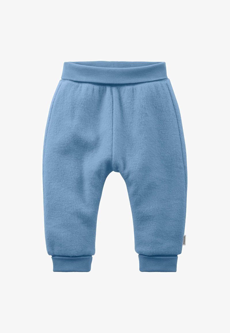 Sanfte blaue Fleece-Babykleidung mit elastischem Bund und Bündchen, entworfen für Wärme und Komfort.