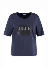 Samoon KURZARM RUNDHALS MIT VERZIERTEM WORDING - T-Shirt print - dark lake blue gemustert