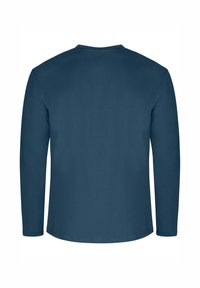 Langärmliges Hemd in Navyblau, aus glattem Stoff gefertigt. Verfügt über einen runden Ausschnitt und ein einfaches Design ohne zusätzliche Muster oder Akzente.