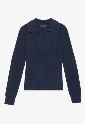 Jersey de marino acanalado con cuello en V y collar, con mangas largas y dobladillo ajustado. Fabricado con un material de punto texturizado.