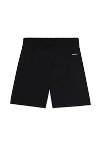 Pantaloni corti neri con elastico in vita, dotati di un piccolo logo bianco "FREDDY" sulla parte destra, mostrati distesi su uno sfondo bianco.