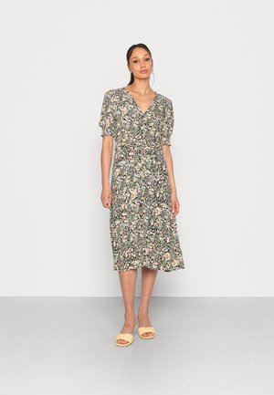 ONLY ONLFREDERIKKE V NECK BELT DRESS - Φόρεμα πουκάμισο - cloud dancer/yellow mix