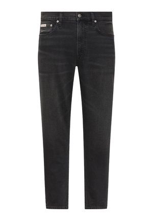 Herre sorte slim-fit jeans med fem lommer, bæltestropper og lukning foran med knapper, med et lille Calvin Klein mærke på frontlommen.