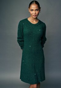 Next FIT AND FLARE MINI WITH - REGULAR FIT - Stickad klänning - blue teal sequin sparkle