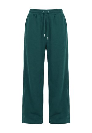 Pantalones deportivos de ajuste relajado en verde oscuro, con cintura elástica y cordón, con cremalleras laterales y corte de pierna recta.