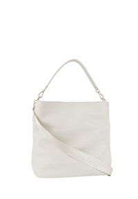 Borsa tote bianca in pelle con una texture morbida, caratterizzata da una forma strutturata, un manico superiore singolo e una tracolla regolabile.