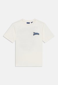 Cremefarvet bomulds t-shirt med en blå og sort "COLORADO" grafik på venstre bryst, rund halsudskæring og korte ærmer.