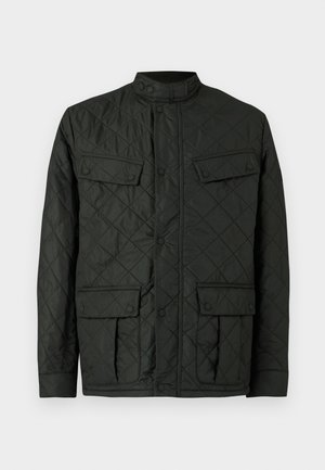 Πουπουλένιο μαύρο μπουφάν με όρθιο γιακά, κλείσιμο με κουμπιά και δύο μπροστινές τσέπες. Κατασκευασμένο από ομαλό, ελαφρύ υλικό.