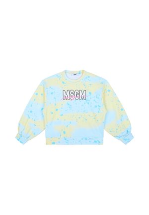 Felpa a maniche lunghe con spruzzi giallo pastello e blu, con il logo "MSGM" in bianco e rosa sul petto.