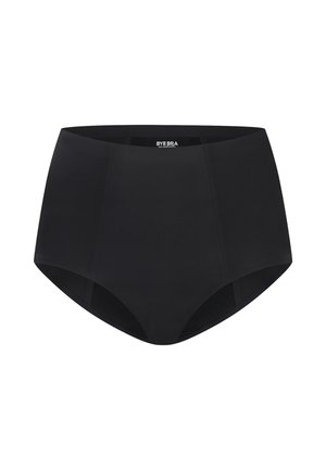 Culotte noire taille haute en tissu doux, dotée d'un design sans couture et d'une étiquette logo à l'intérieur de la ceinture.