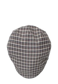 Checked fabric cap with a rounded shape, featuring a mix of brown, white, and gray in a grid pattern. Soft texture with visible stitching.