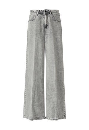 Jeans a gamba larga in denim grigio chiaro, con vita alta, classico design a cinque tasche e cuciture a contrasto lungo le cuciture.