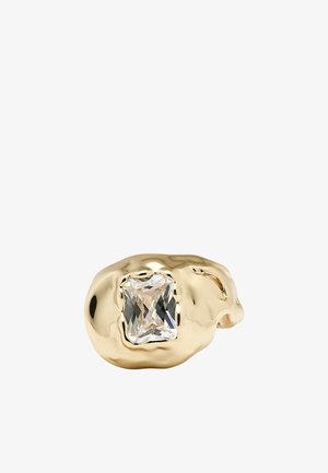 Bague en or avec une forme irrégulière et organique présentant une grande pierre précieuse claire rectangulaire sertie au centre.