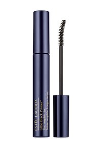 Estee Lauder Little Black Primer dans un tube bleu marine avec du texte doré ; il possède une fine brosse de mascara noire avec un design en spirale pour l'application.