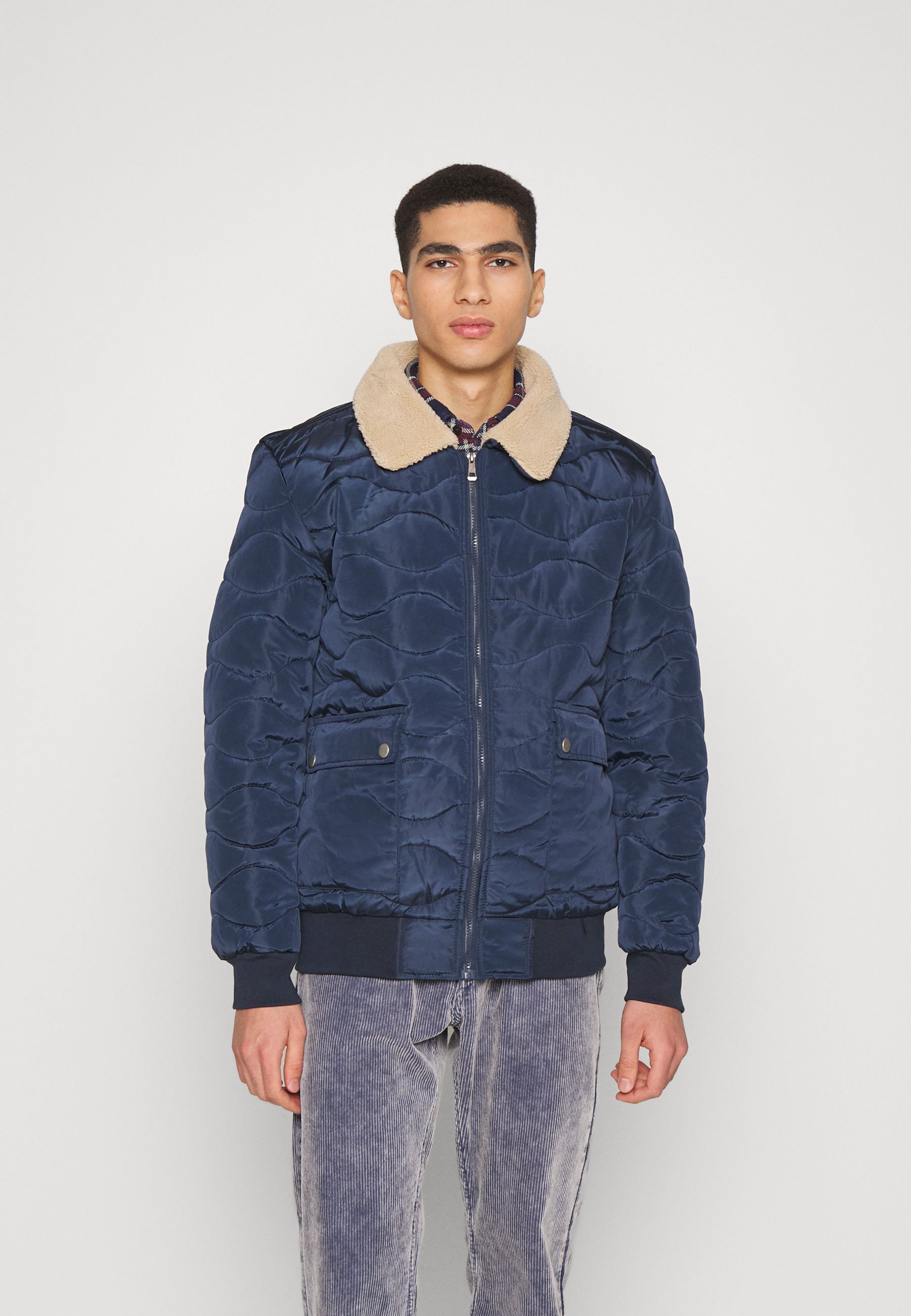 navy borg collar jacket