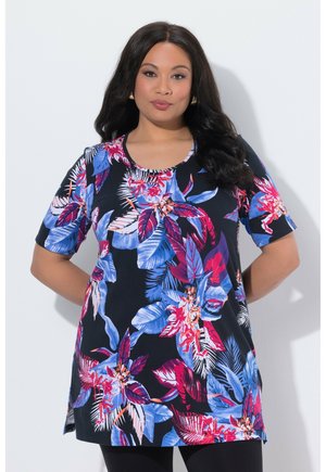 LONG FLORALES MUSTER A-LINIE RUNDHALS HALBARM - T-Shirt print - black