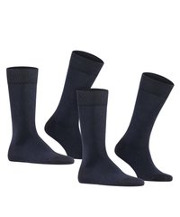 Calcetines de algodón azul marino oscuros de corte crew con puños acanalados y punteras reforzadas, que presentan una textura suave y un diseño clásico y sencillo.
