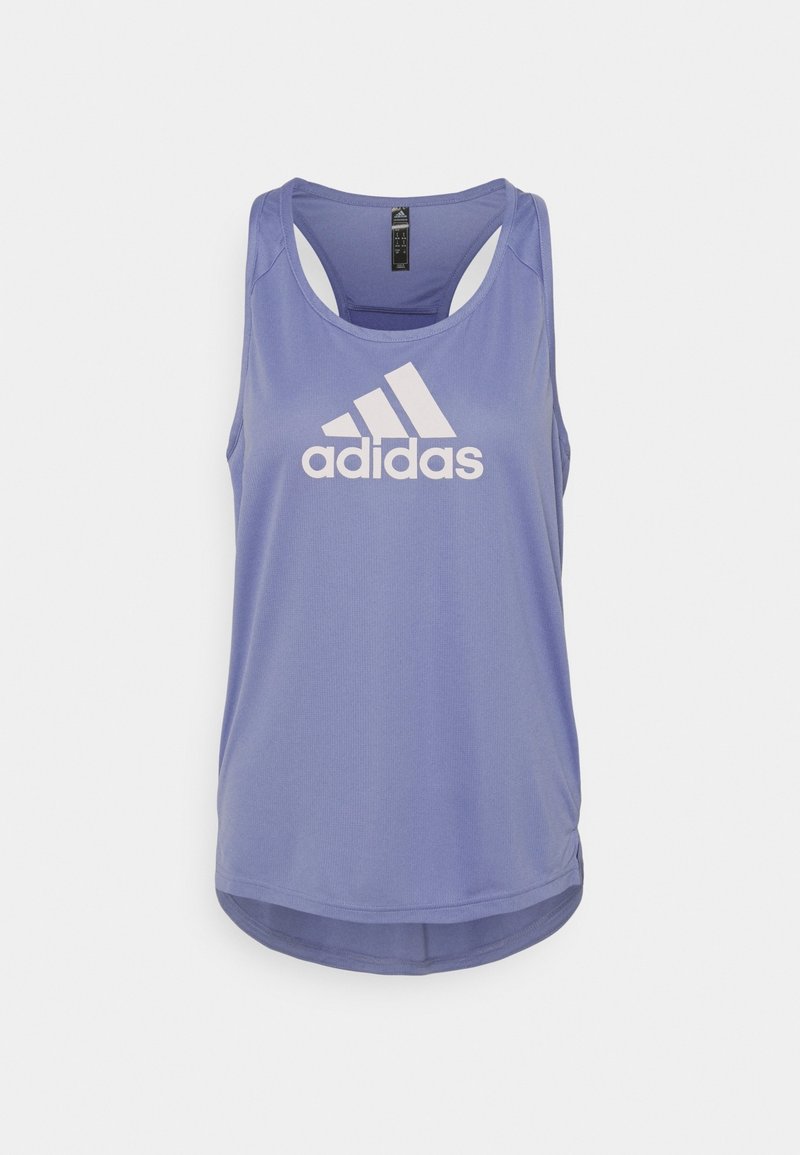 Débardeur sportif sans manches Adidas lavande avec logo blanc et dos nageur.