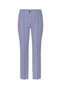 Helle lila Hose mit geradem Bein-Design. Hergestellt aus einem glatten Stoff, mit einer vorderen Knopfschließe und dezenten Faltendetails.