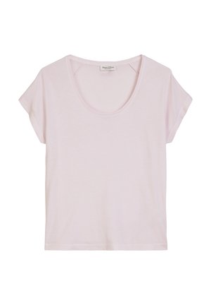 Jasnoróżowa koszulka wykonana z miękkiego materiału. Posiada okrągły dekolt i krótkie rękawy. Prosty design z luźnym krojem.