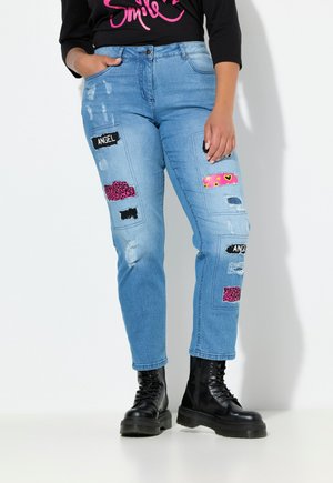 DESTROYED MIT PRINTS, 5-POCKET - Jeans Slim Fit - blue stone