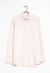 Camicia a maniche lunghe di un delicato rosa, realizzata in tessuto liscio, con colletto classico e chiusura con bottoni davanti. I polsini sono ben rifiniti.