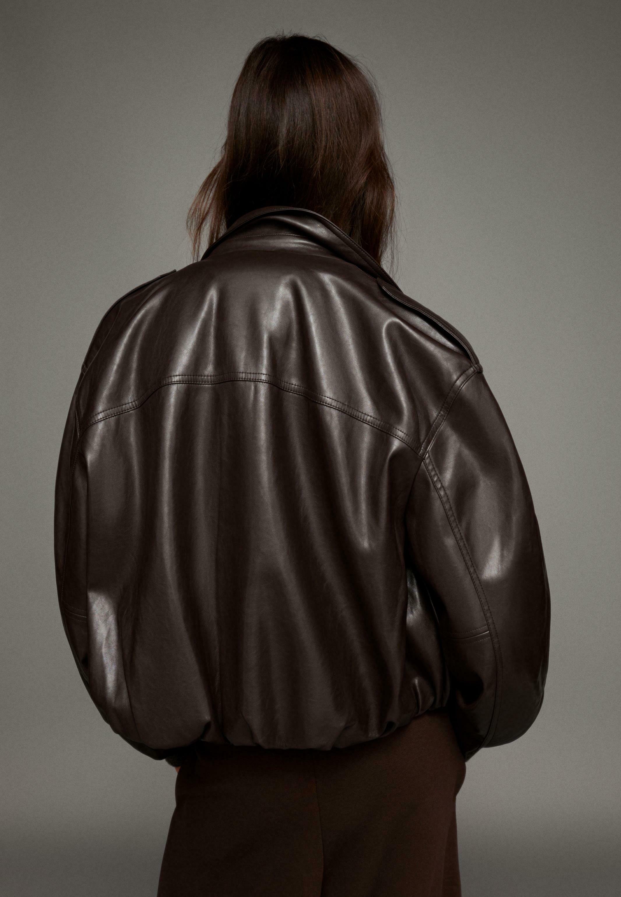 Bershka BALLOON - Faux leather jacket - dark brown - Zalando.ie