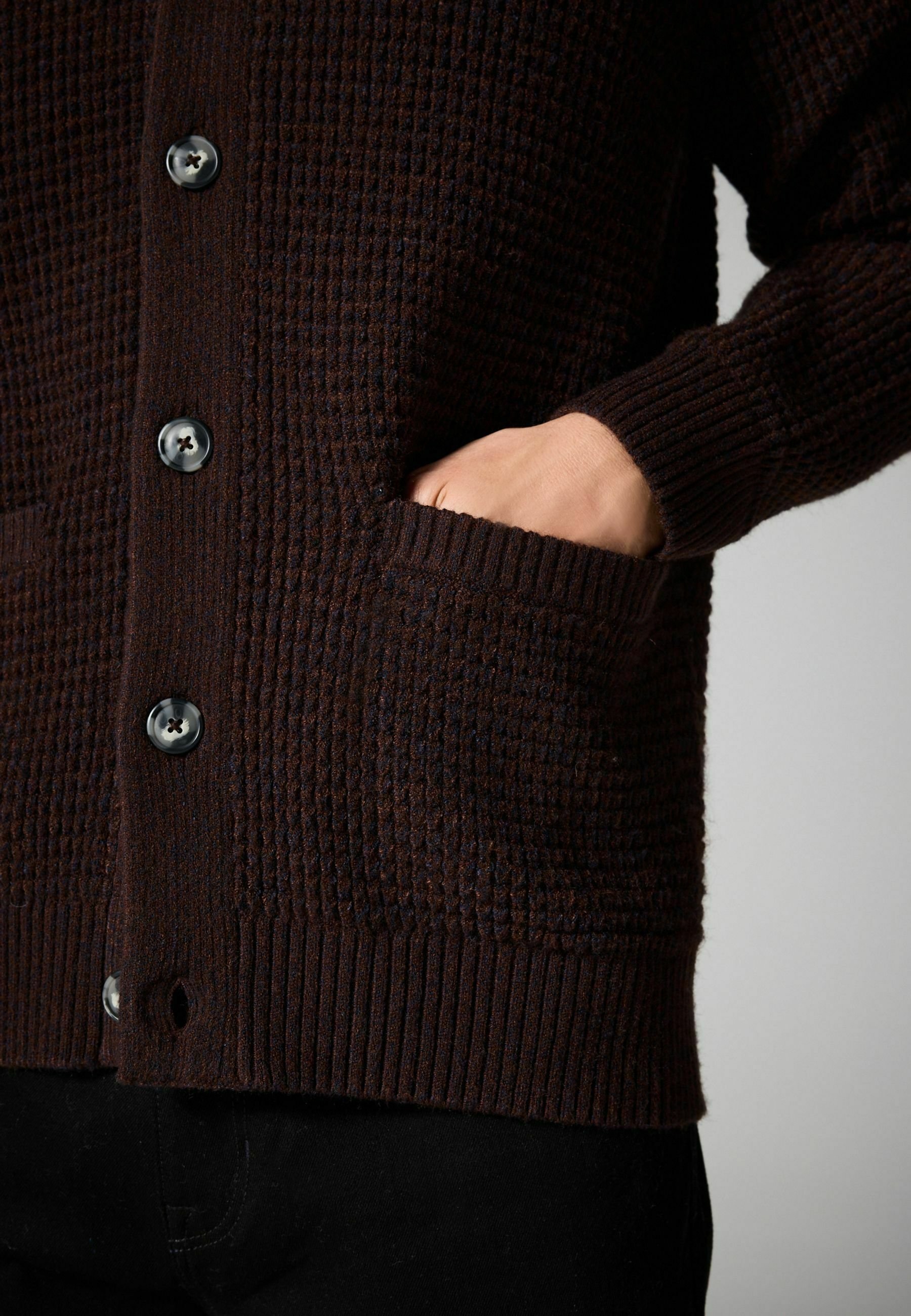 Next FIT WAFFLE SHAWL NECK - REGULAR FIT - Cardigan - chocolate