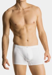 Białe bokserki z miękkiej, elastycznej bawełny. Posiadają elastyczny pas z logo oraz dopasowany krój, z gładką, jednolitą teksturą.