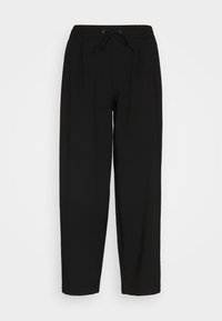 Pantalon ample noir avec ceinture élastique et cordon, jambes droites, présenté sur fond blanc.