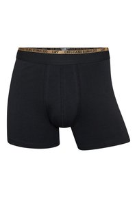 Sorte bomulds boxer briefs med tætsiddende design, der har en guld logo-linning med teksten "Cristiano Ronaldo" og "CR7".