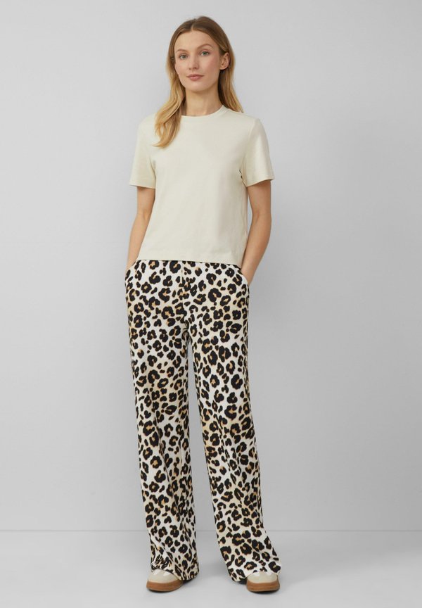 WIDE-LEG MIT LEO-MUSTER - Stoffhose - ecru